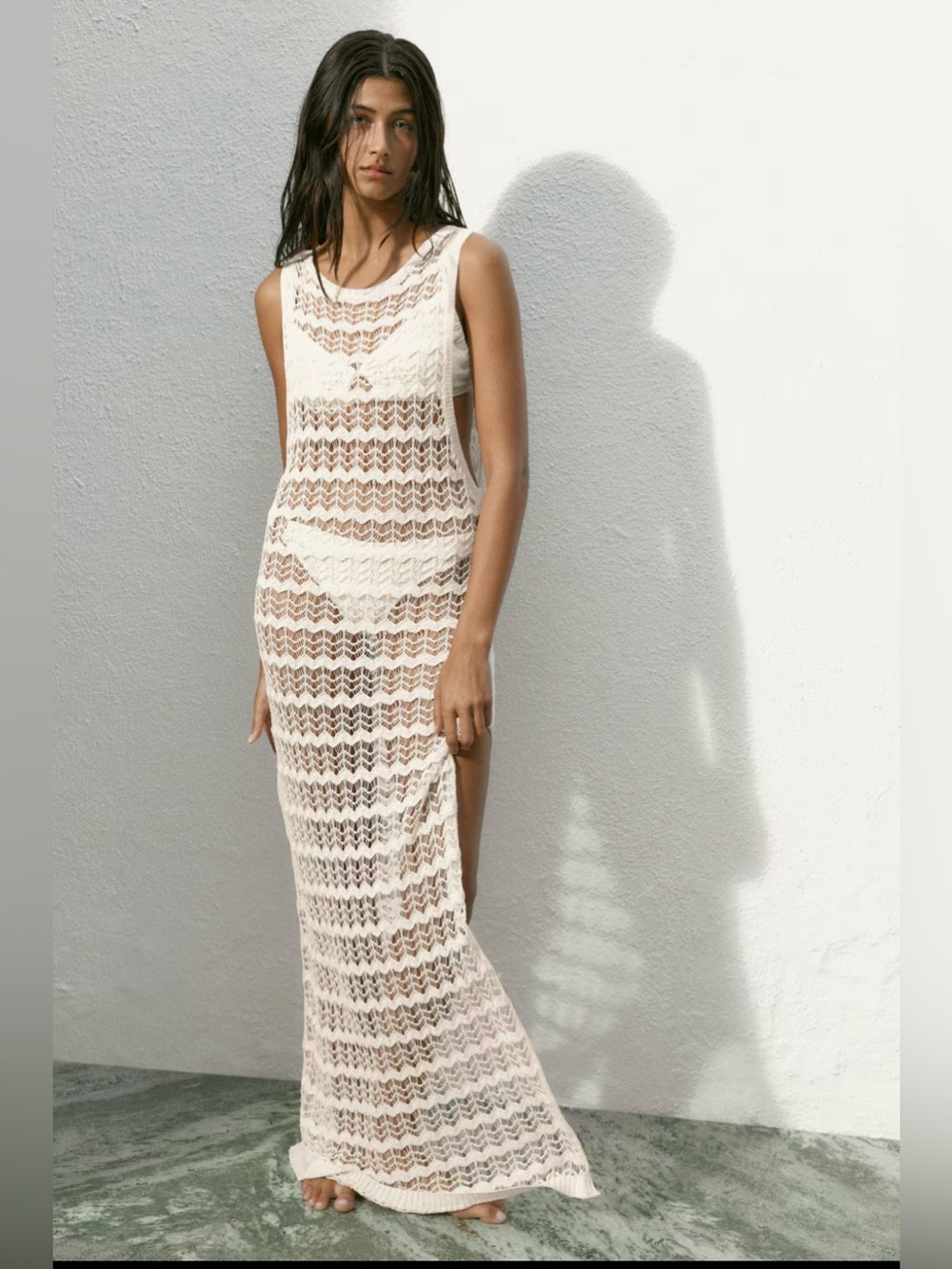 H&M Cream Crochet Maxi Swim Coverup Dress